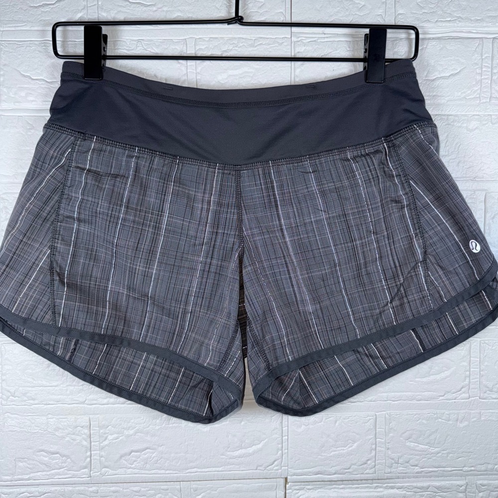 Lululemon Speed Up Shorts Womens 4 Gray Plaid Low Rise Running Athletic Gym